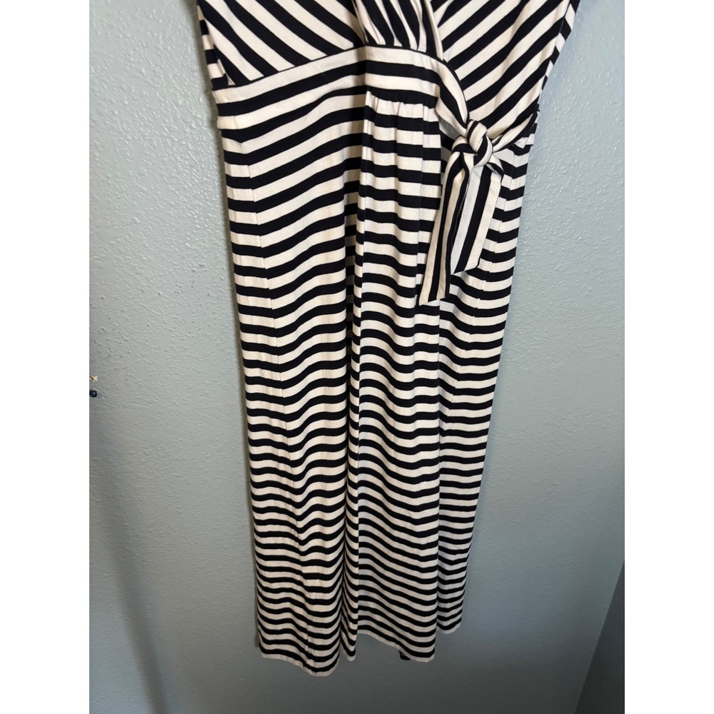 Talbots Striped Maxi Dress Navy White Wrap V-Neck Large Petite Cotton - Picture 5 of 9